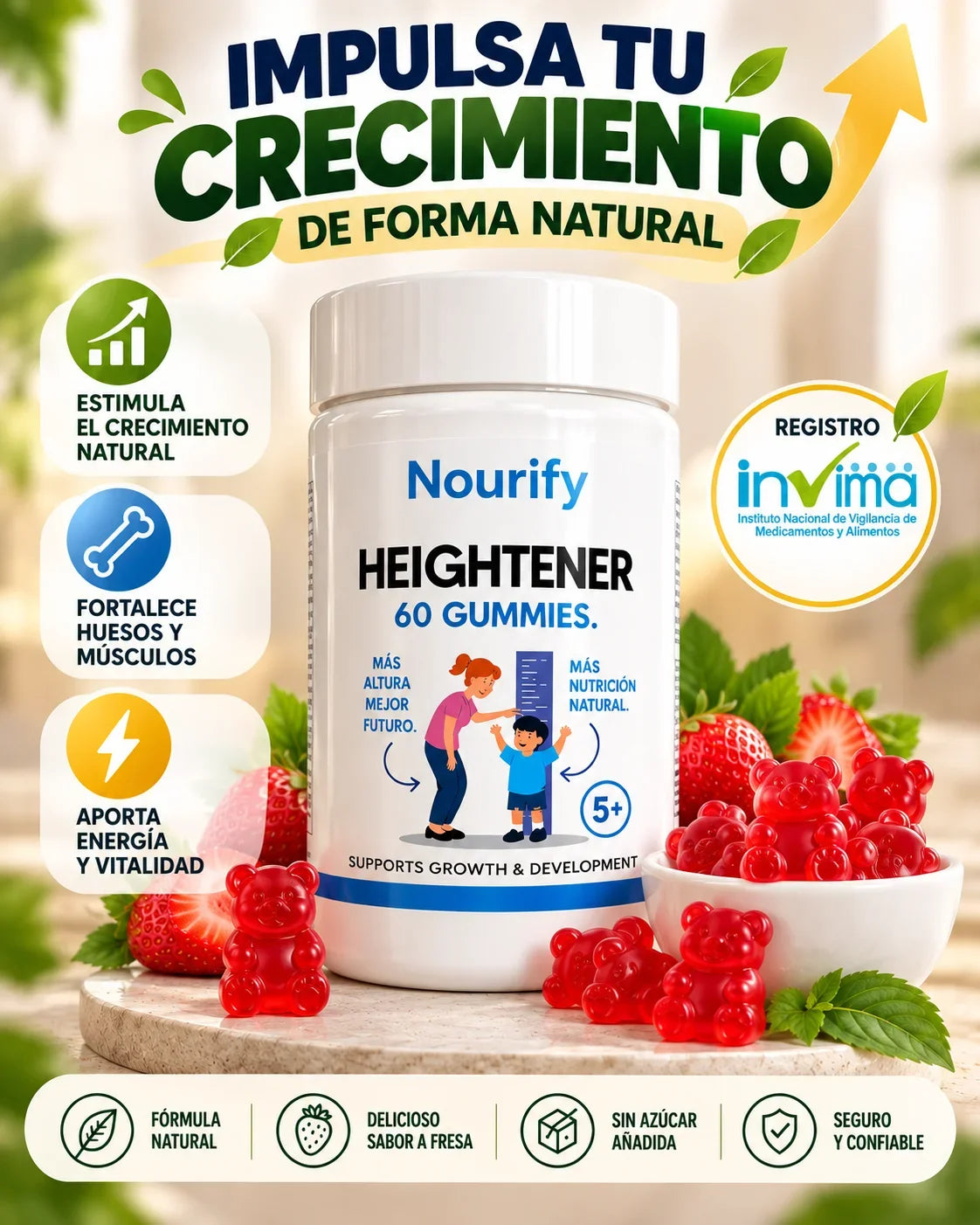 HEIGHTENER GUMMIES Suplemento Natural De Crecimiento original US