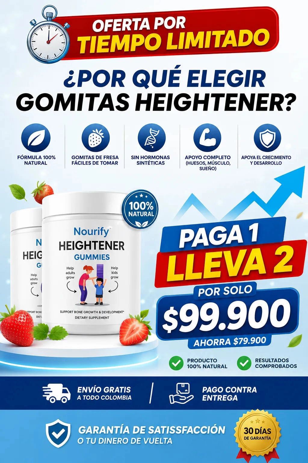 HEIGHTENER 60 GUMMIES Suplemento Natural De Crecimiento paga 1 lleva 2